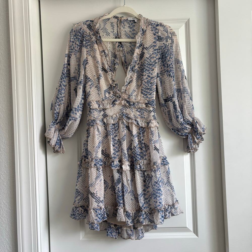 Olivaceous Jules Snakeskin Dress Sz S Ruffle Romantic Feminine Cocktail